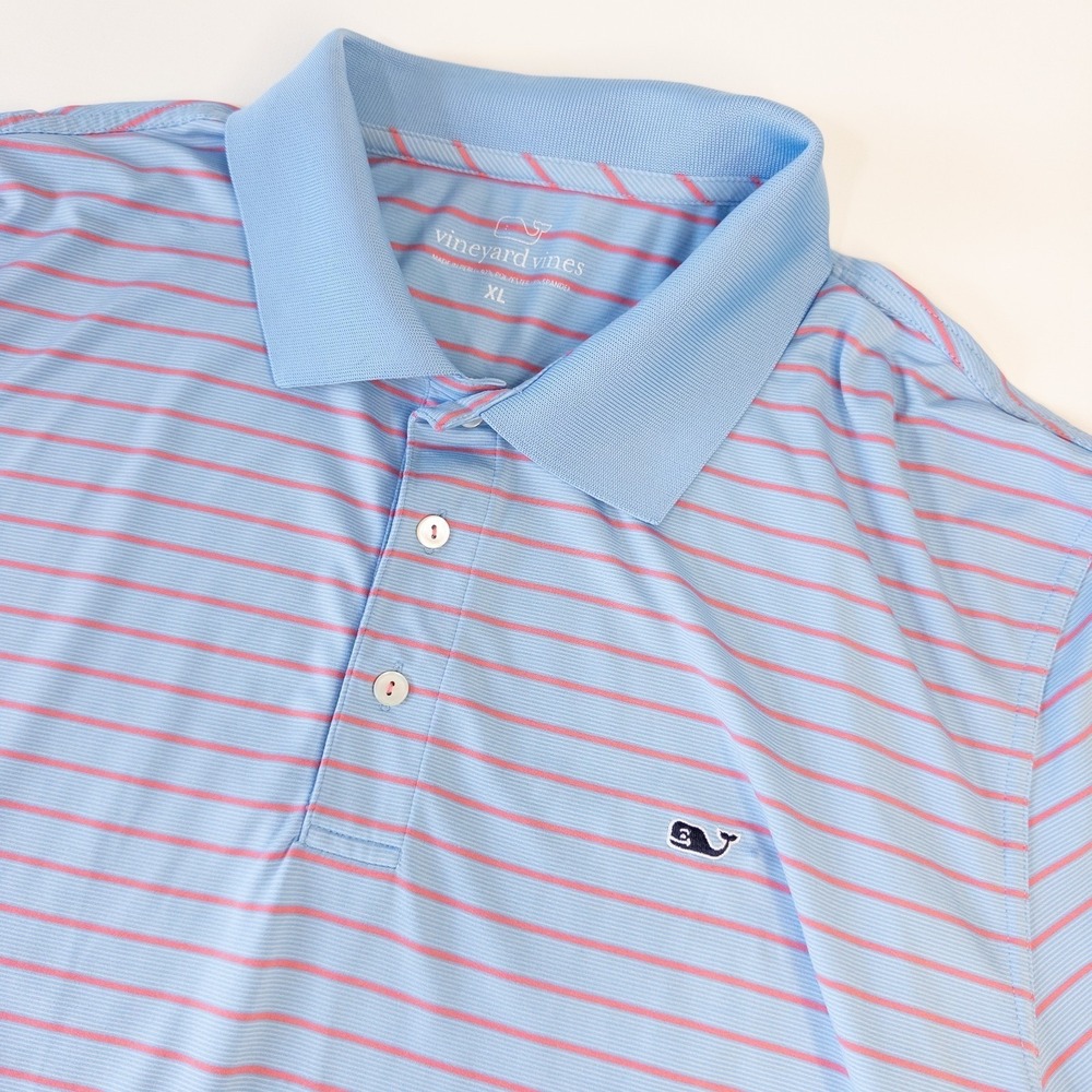 Vineyard Vines OTG On-The-Go Sankaty Blue Performance Polo Shirt /Striped XL - Picture 2 of 5